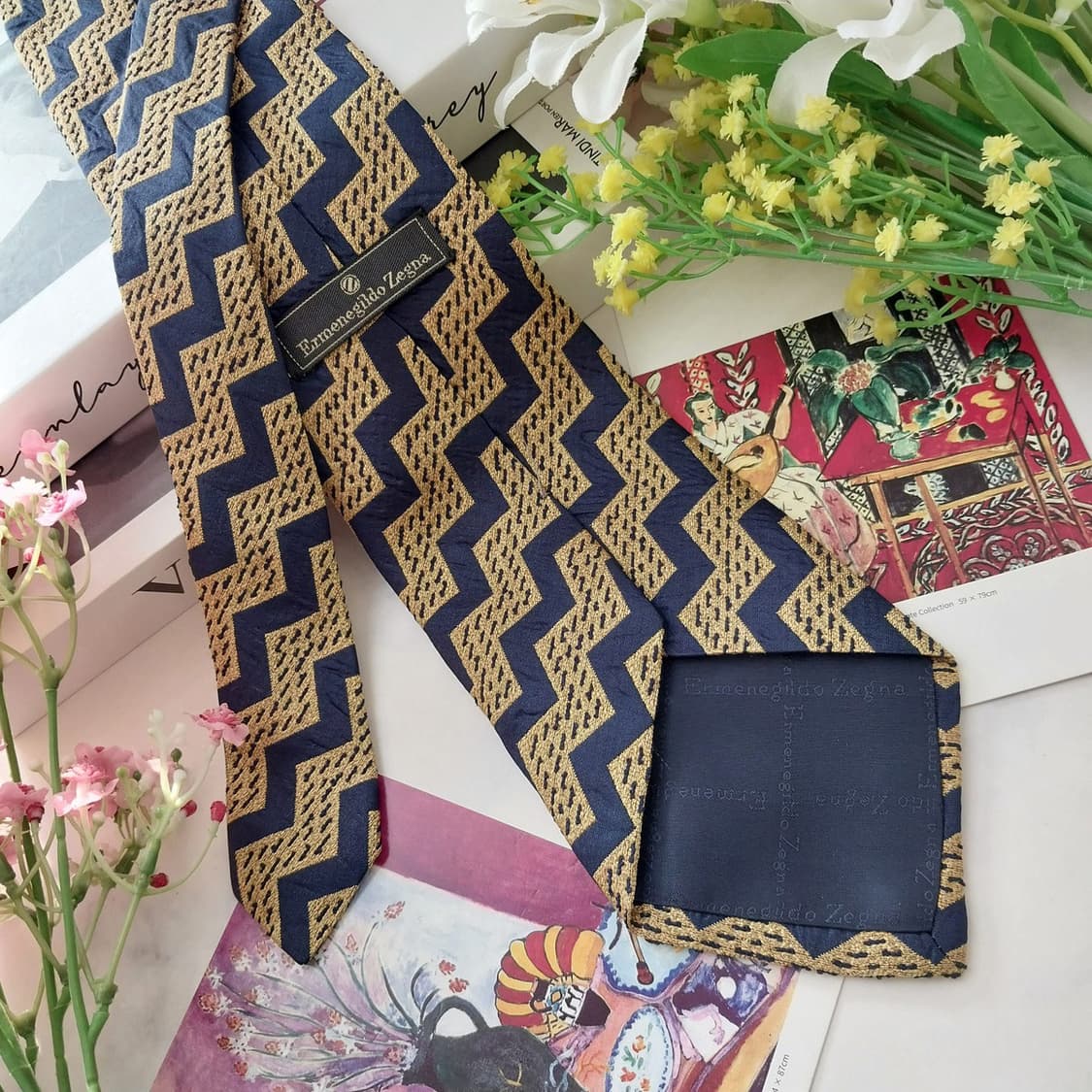 제냐 실크 골드 지그재그 패턴 넥타이 9.6cm A+등급 A1474
 상품이미지6