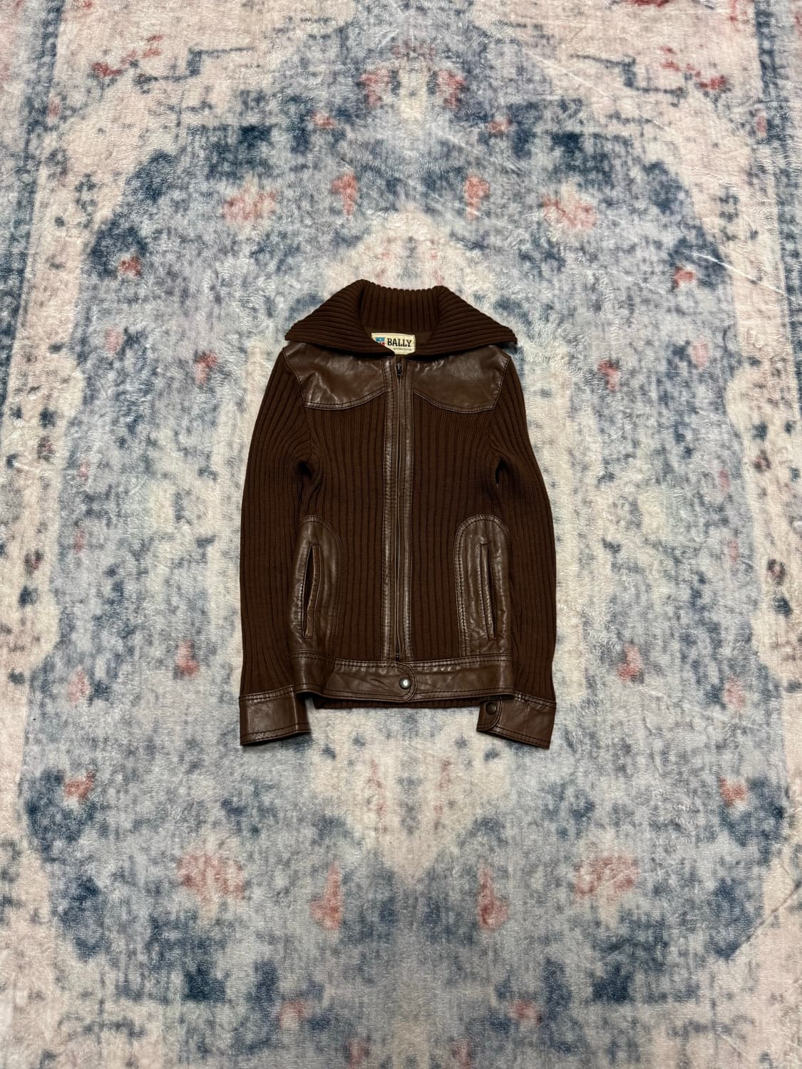 Bally brown leather trimming knit zip up 상품이미지2