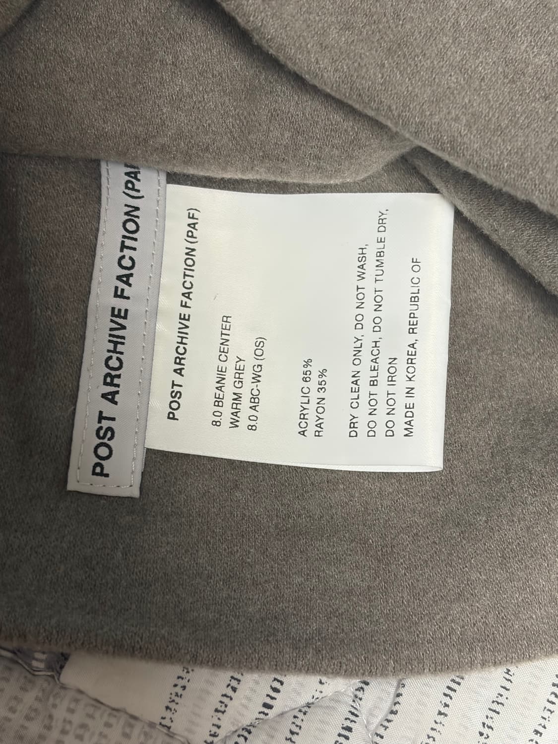 포스트 아카이브 팩션 (파프) PAF 8.0 비니 센터 웜 그레이 상품이미지3