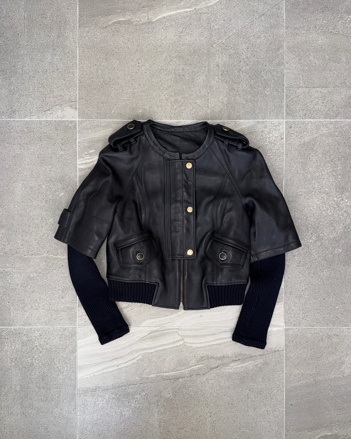 Black lamb skin warmer knit jacket  상품이미지1