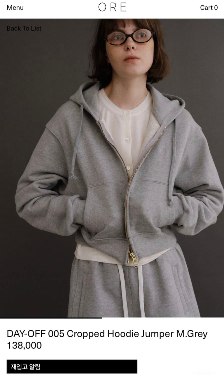 오어 ORE COTTON Cropped Hoodie Jumper 상품이미지1