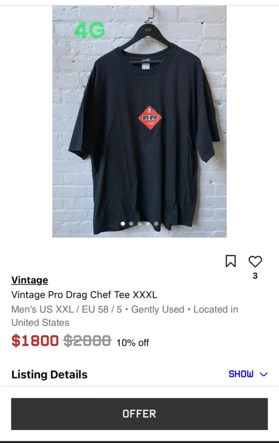 [XL~] 90s usa 크리스티안 스타크 빈티지 프로드래그 티셔츠 상품이미지2