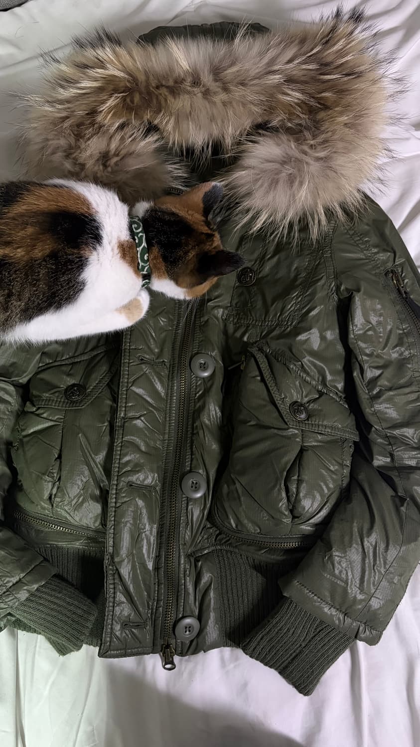 빈티지 갸루 카키 퍼 패딩💅 상품이미지3