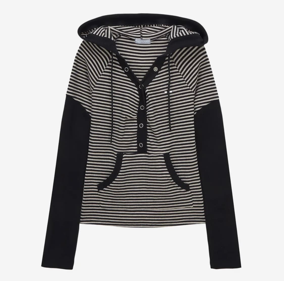 허그유어스킨 스트라이프 스냅 버튼 후드티 블랙 상품이미지1