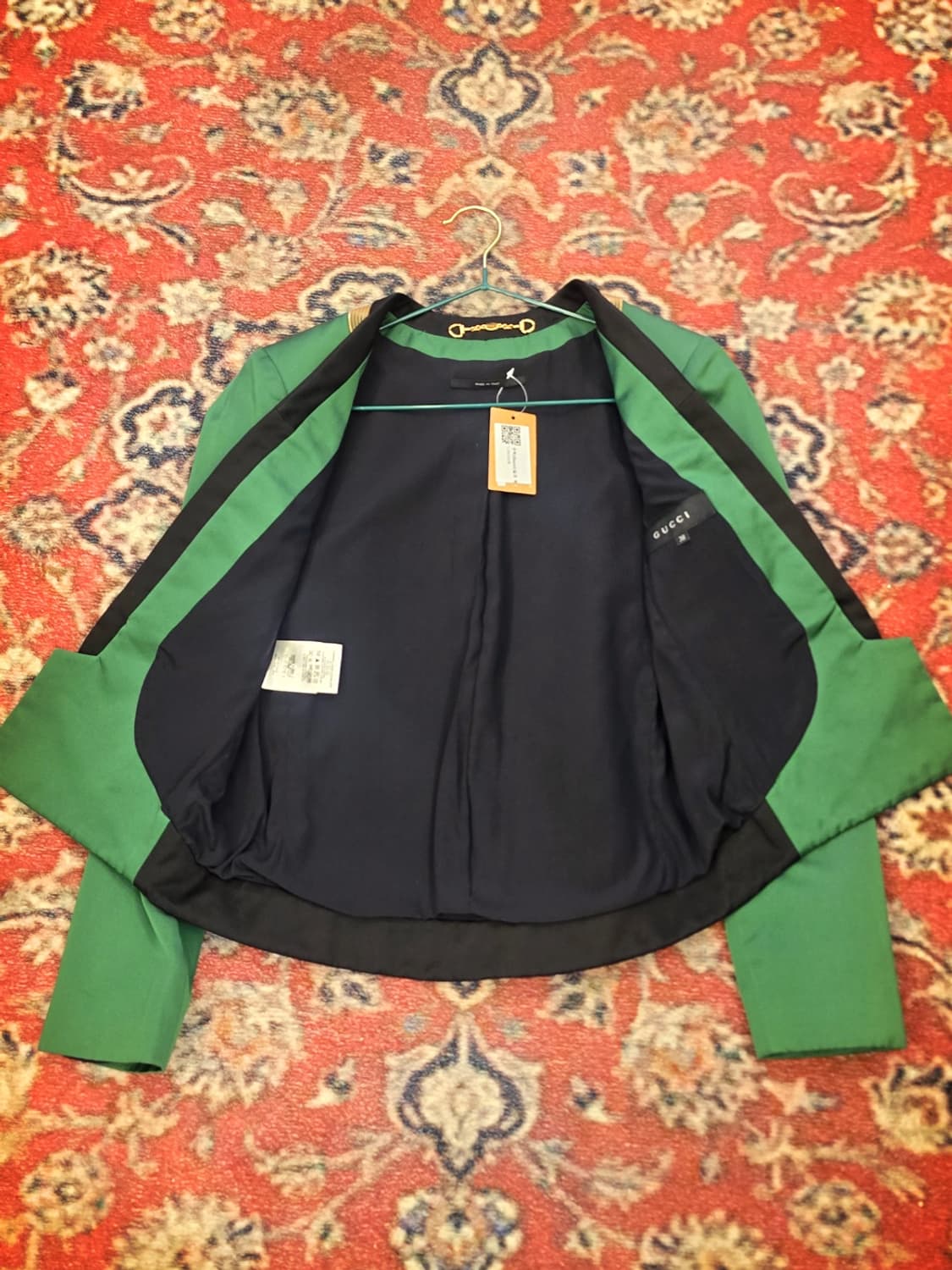 구찌(Gucci) 실크 그린 체인 디테일 숏 블레이져 상품이미지6