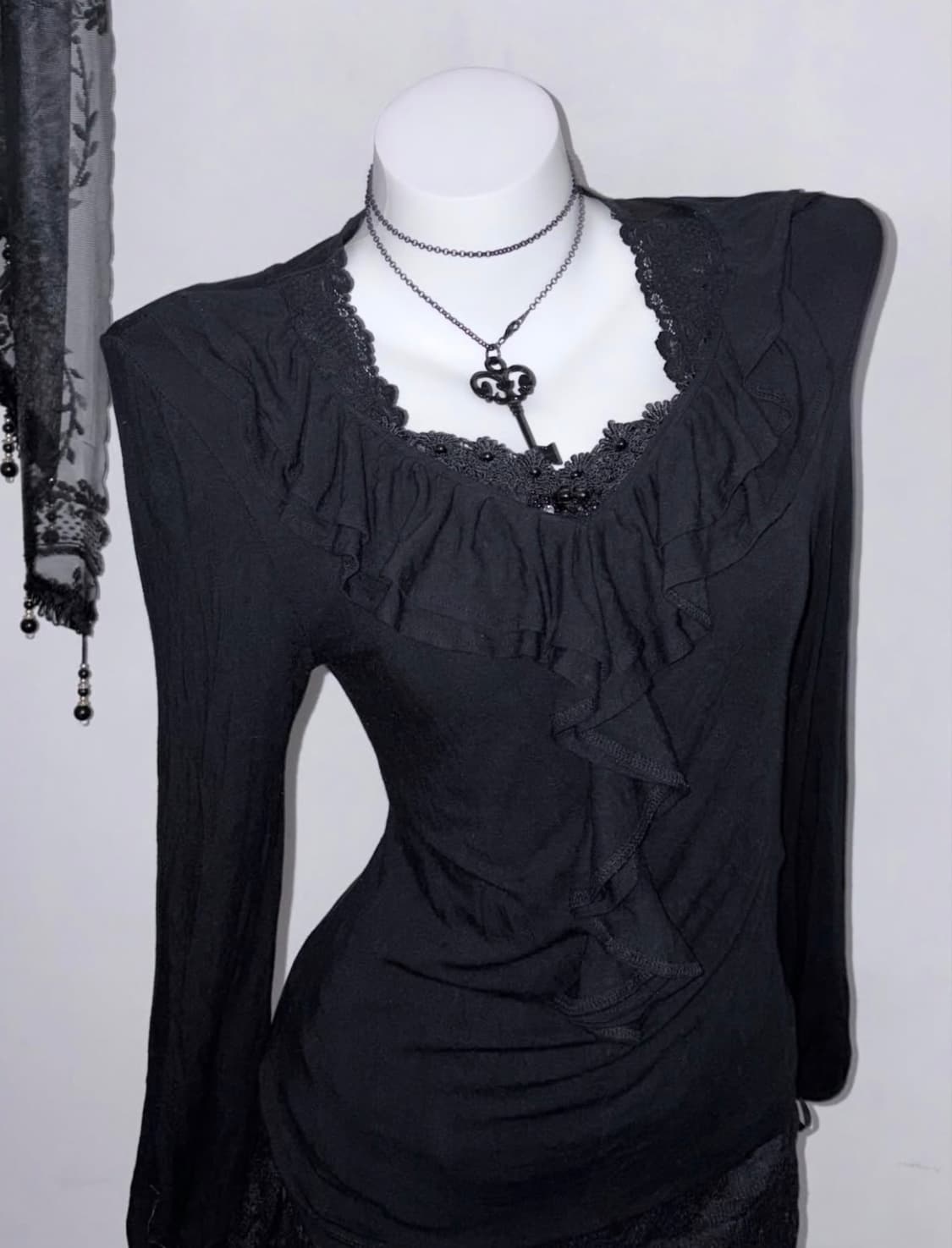 공겜여주 러플블라우스 2피스 긱시크 블랙모리 도쿄 고스 로리 고딕  상품이미지2
