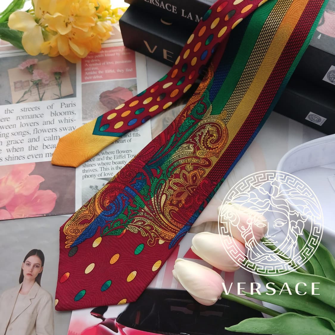 베르사체 실크 멀티 패턴 레드 넥타이 9.8cm A등급 A18724
 상품이미지1