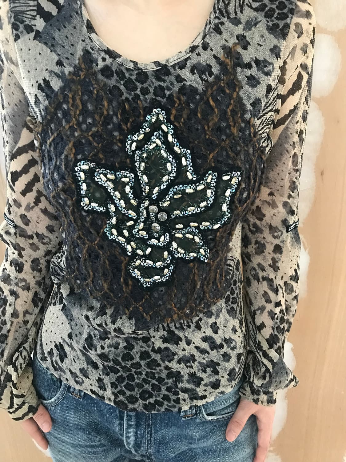 vintage brown pattern mash top 상품이미지2