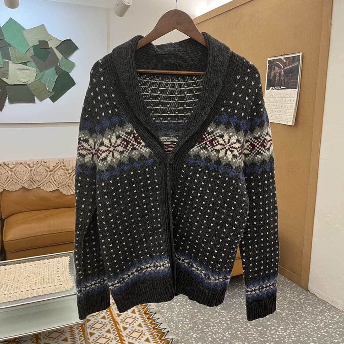 빈티지 노르딕 코위찬 숄카라 니트 뜨개 가디건 100 C10590 상품이미지3