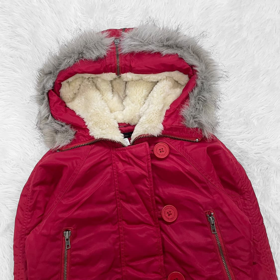 켈빈클라인 후디 퍼 숏 패딩 레드 상품이미지3