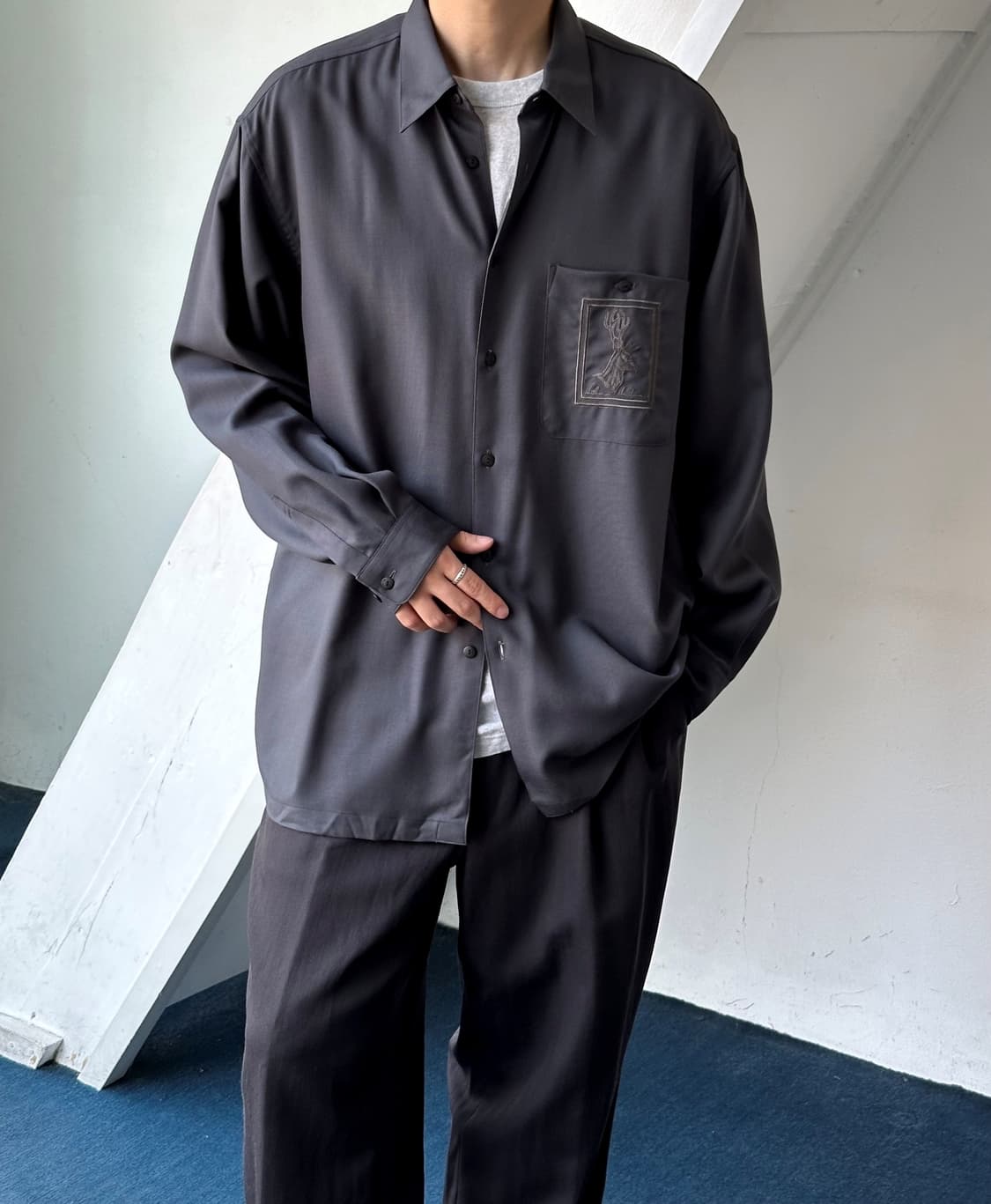 JPN made wool fabric design stitch shirt 상품이미지9