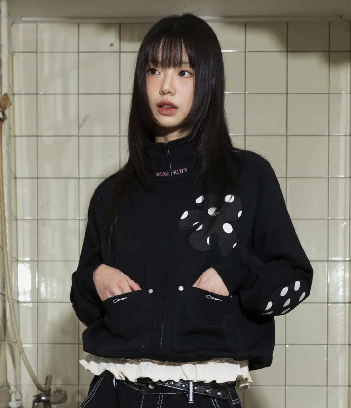 루나키후 도트 플라워 스웻 집업 상품이미지3