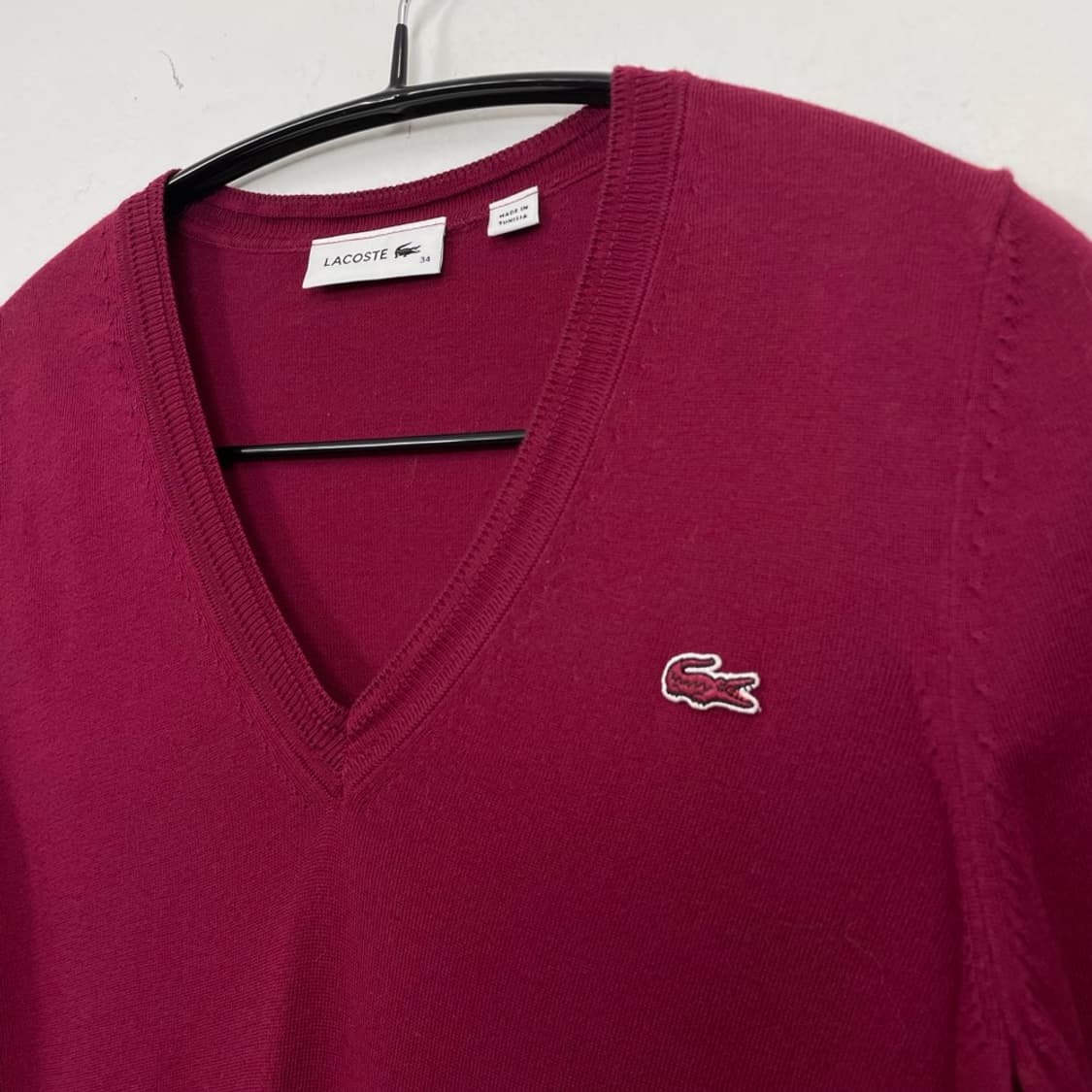 라코스테 LACOSTE 버건디 코튼 브이넥 니트 34 상품이미지7