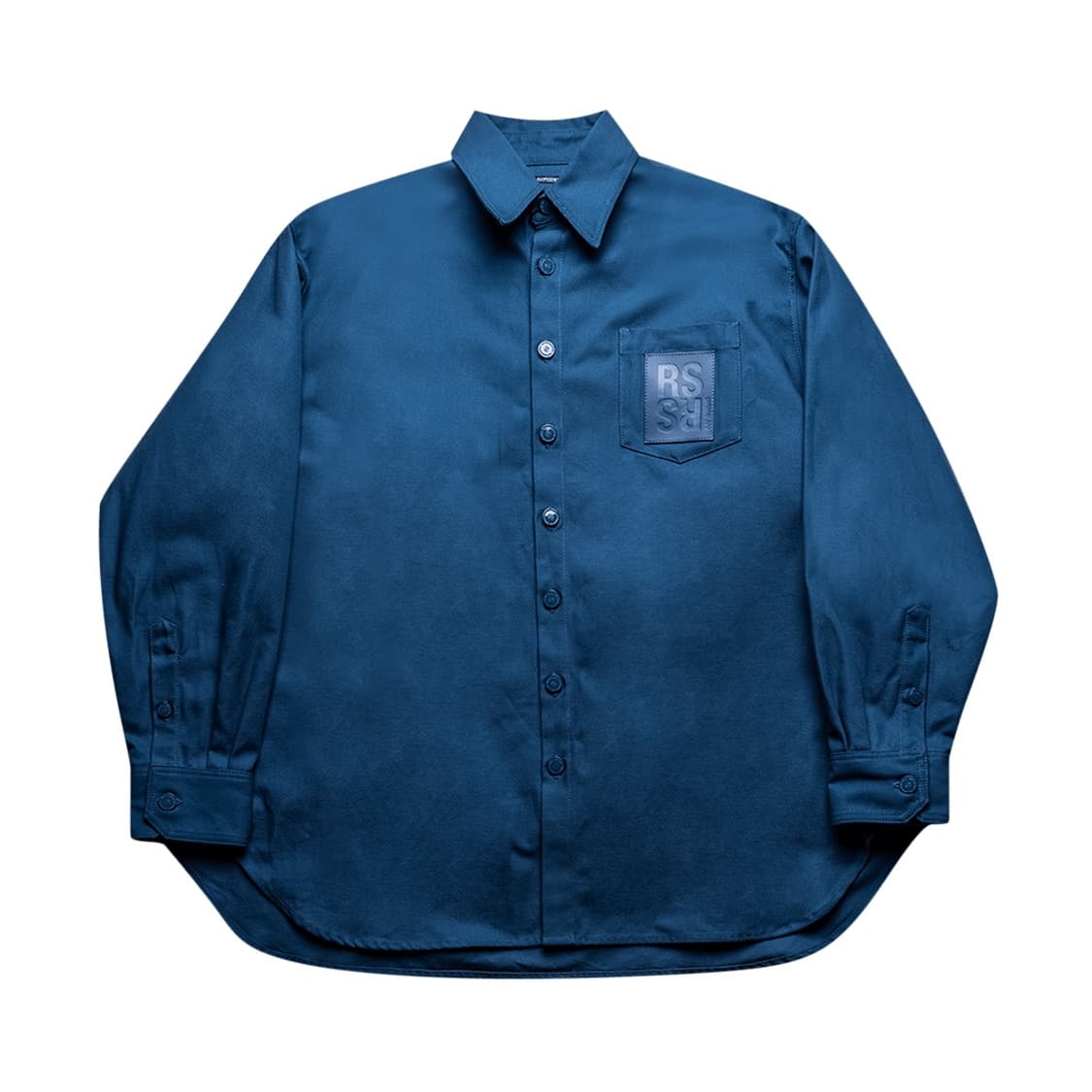 라프시몬스 로고 패치 오버사이즈 셔츠 블루 S 상품이미지1