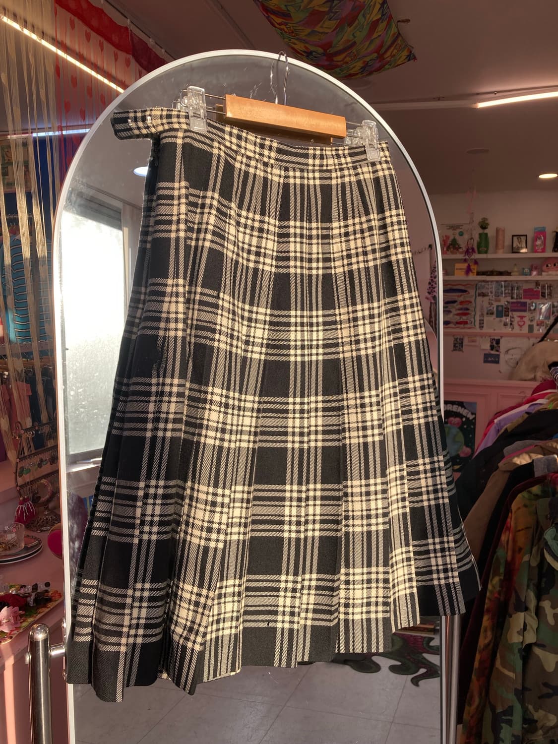 빈티지 체크 플리츠 미디 스커트 상품이미지5