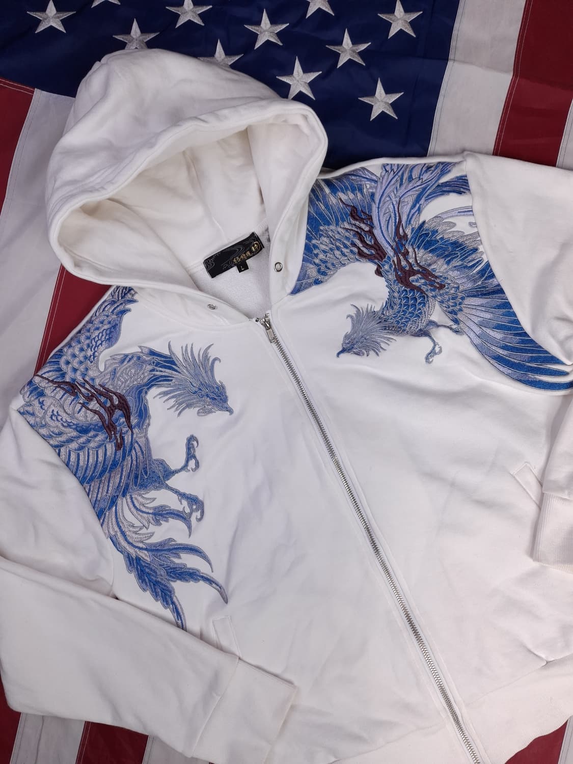 오리지날 카라쿠리 타마시 자수 봉황 오리엔탈 후드자켓 상품이미지4