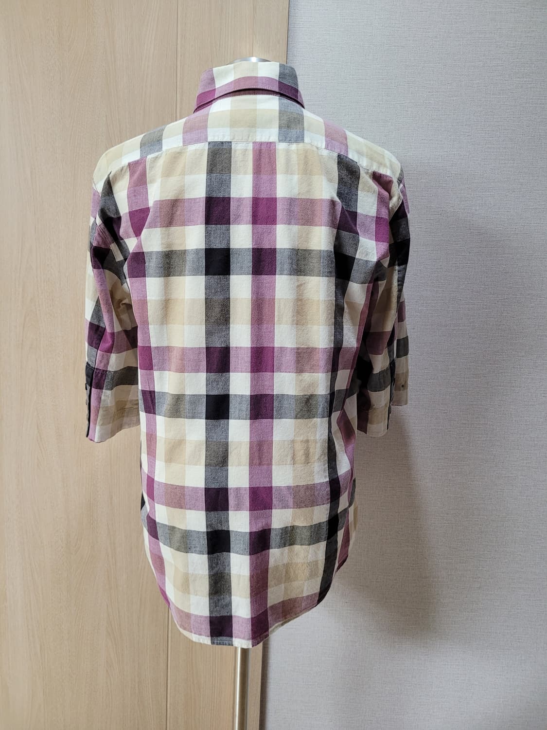 지이크 SIEG 남자 마혼방 7부 체크 셔츠 105 퍼플  상품이미지6