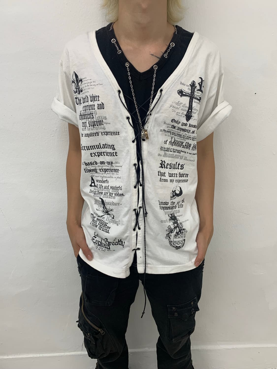 Laced down punk ring necklace t-shirt  상품이미지5