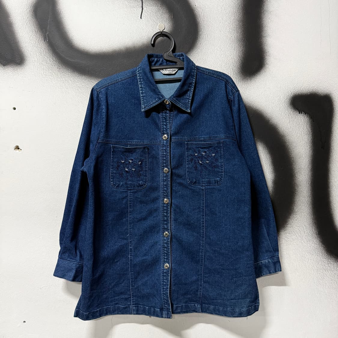 VTG 빈티지 플라워 자수 패턴 중청 데님 셔츠 자켓 상품이미지1