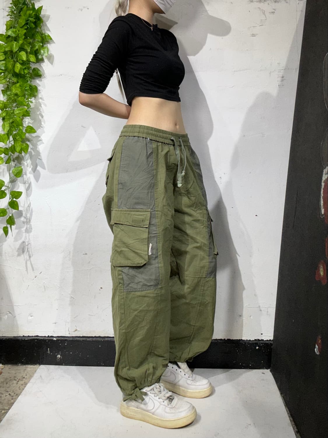 일본 빈티지 와이드 카키 카고 팬츠 L 상품이미지1