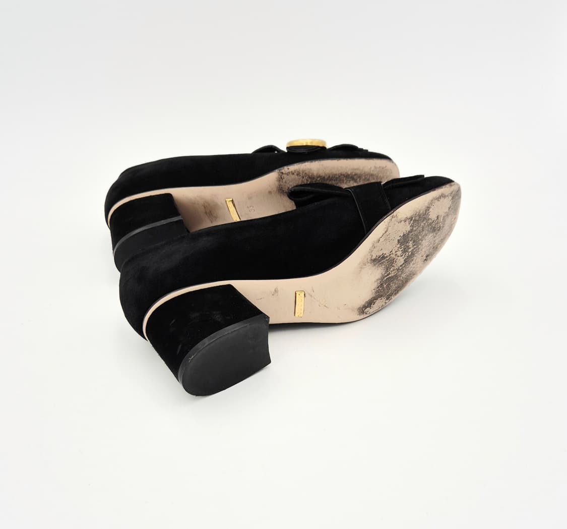 구찌 GG 금장 블랙 스웨이드 블록 힐 로퍼 35 상품이미지2