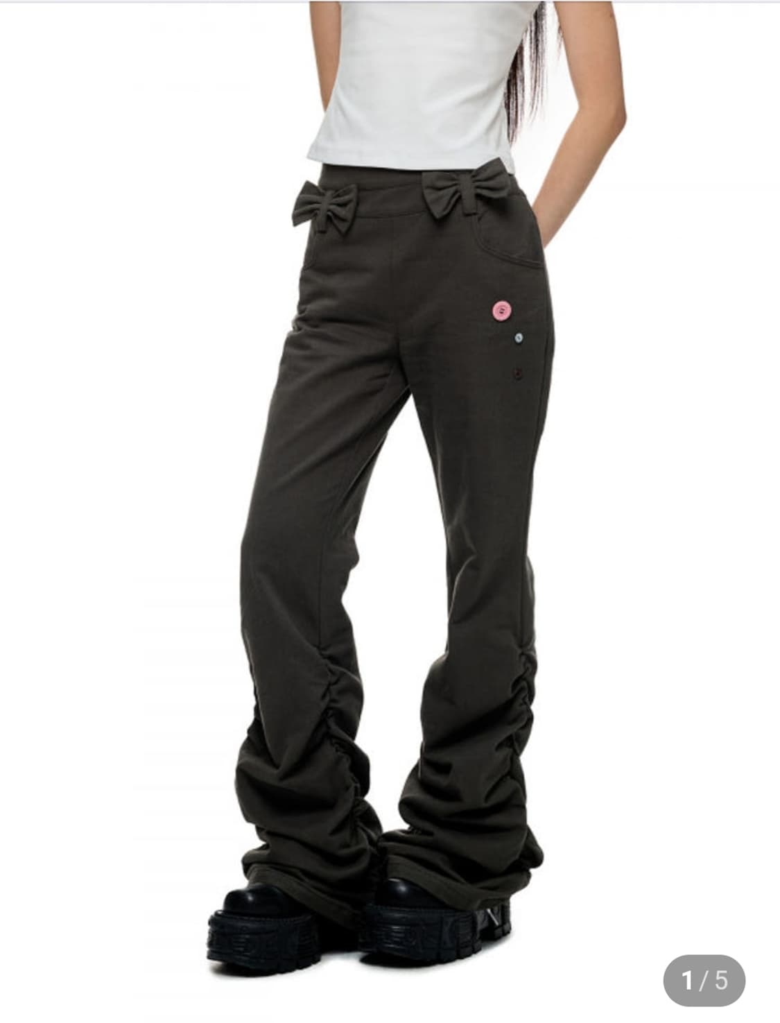 JIKOO 리본 매듭 플레어 롱 팬츠 상품이미지1