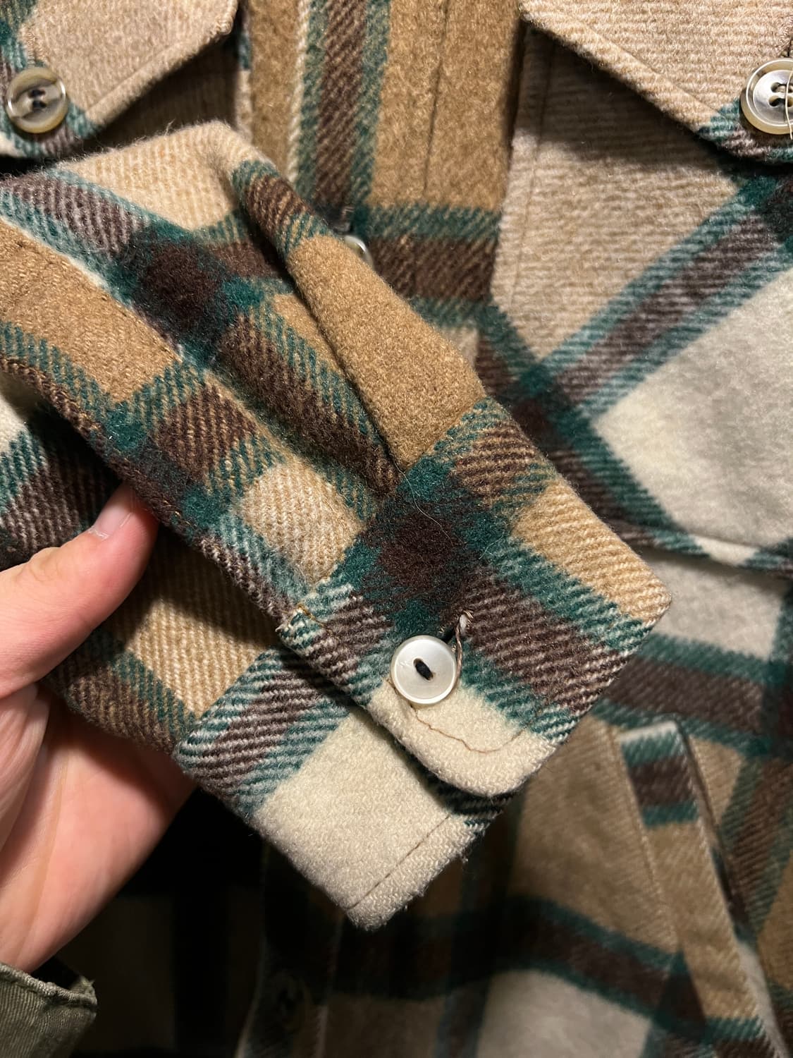 [M]90's 빈티지 베이지 타탄체크 울 셔츠 자켓 상품이미지5