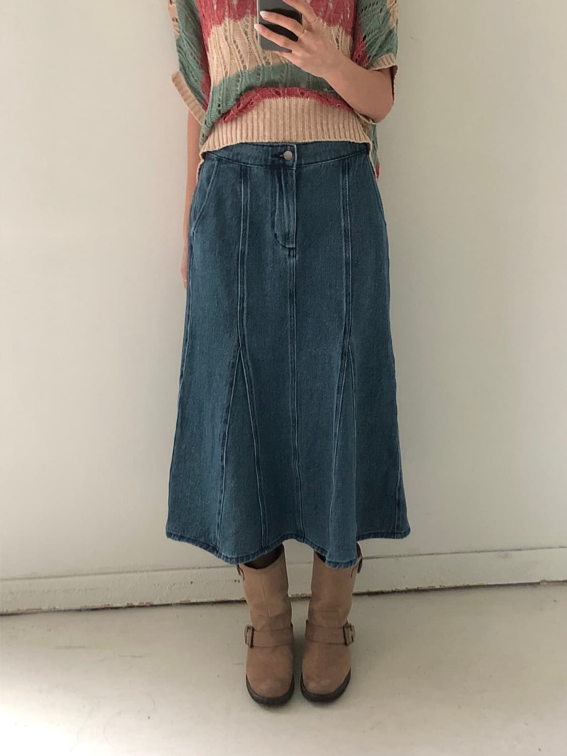 일본빈티지 데님 플레어 롱스커트 상품이미지1