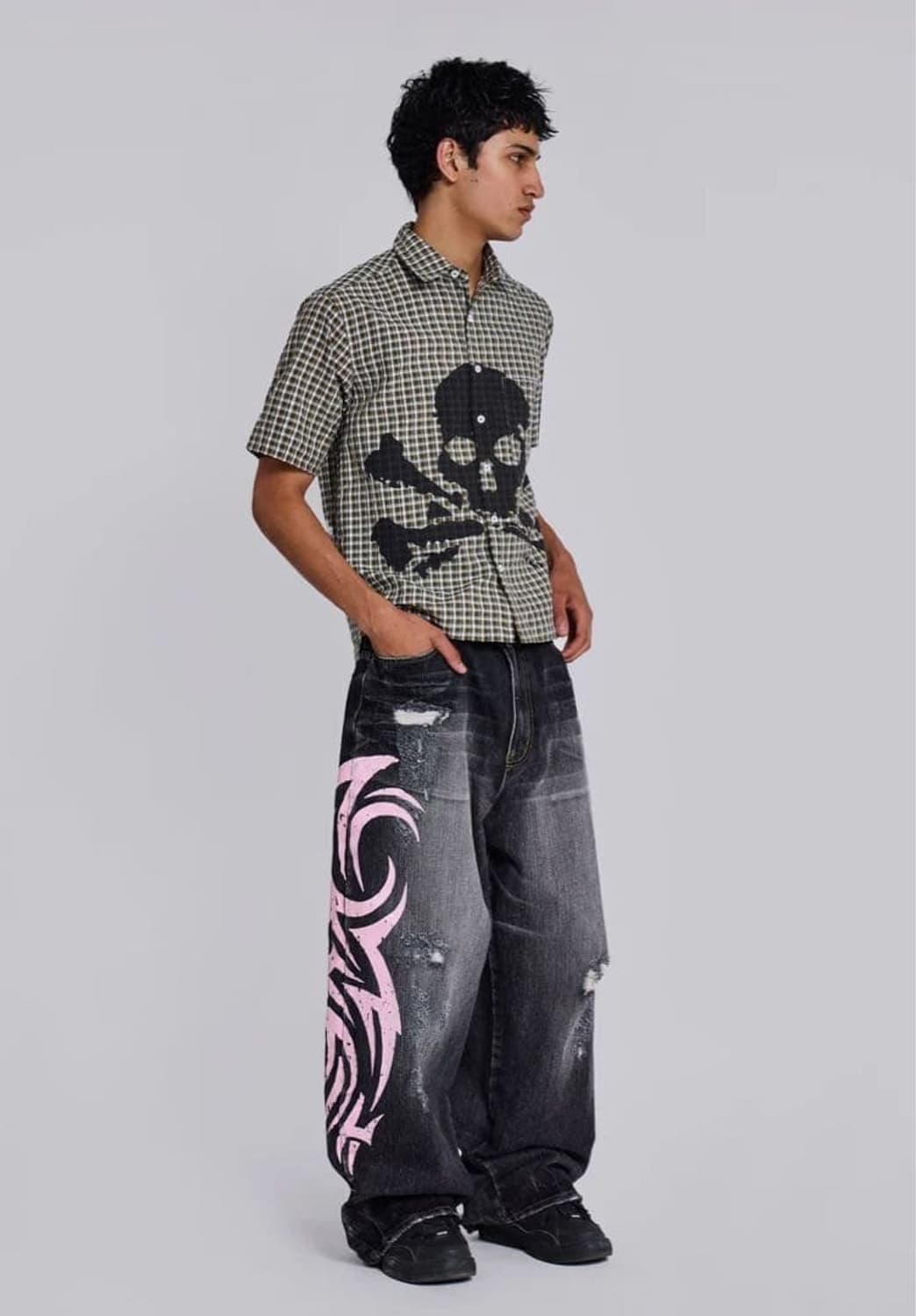 제이디드런던 jaded london skull check shirt 상품이미지2