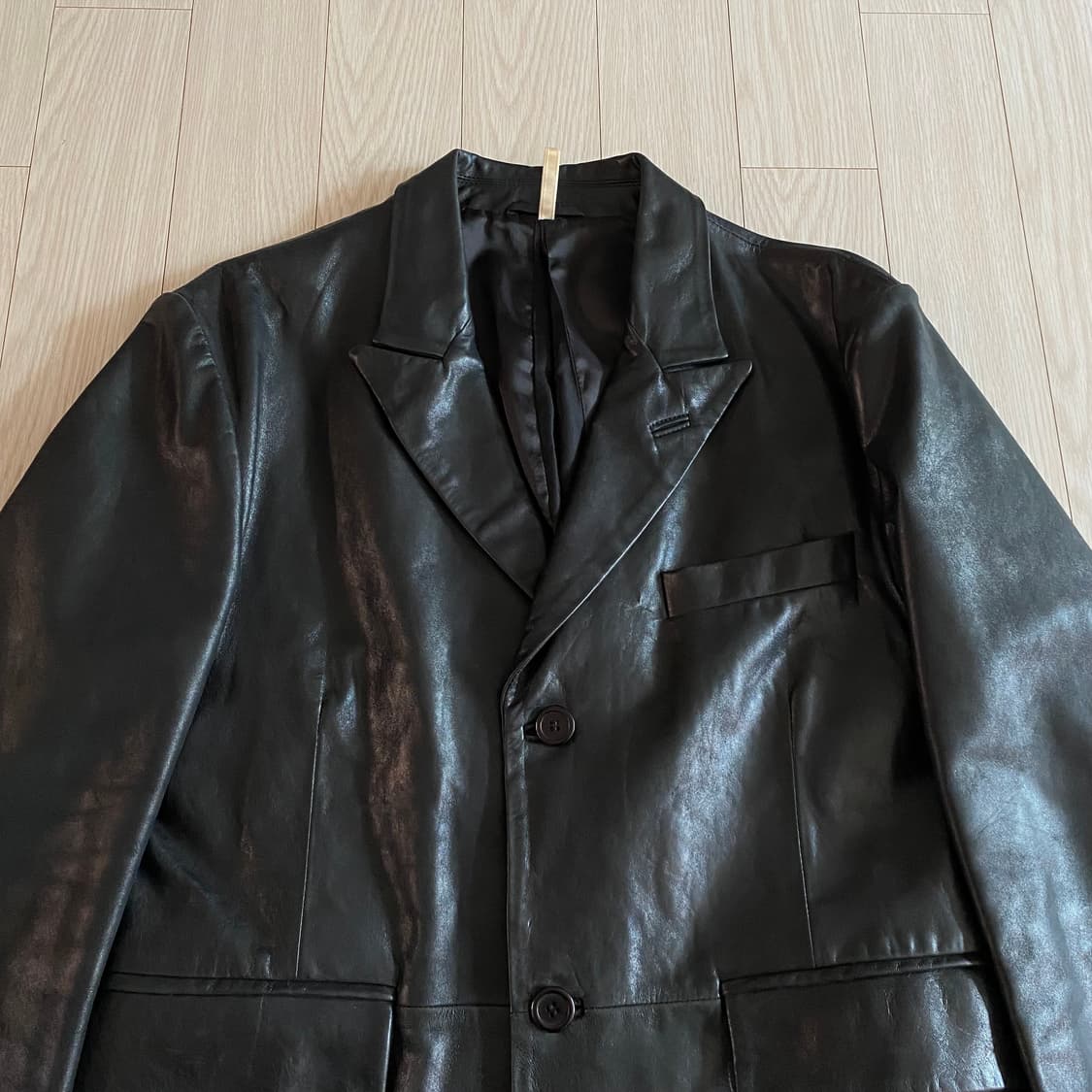 [52] 선플라워 피크드 라펠 레더 블레이저 상품이미지3