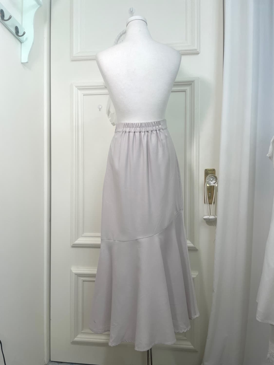 sheer pinkgray diagonal ruffle long skir 상품이미지3