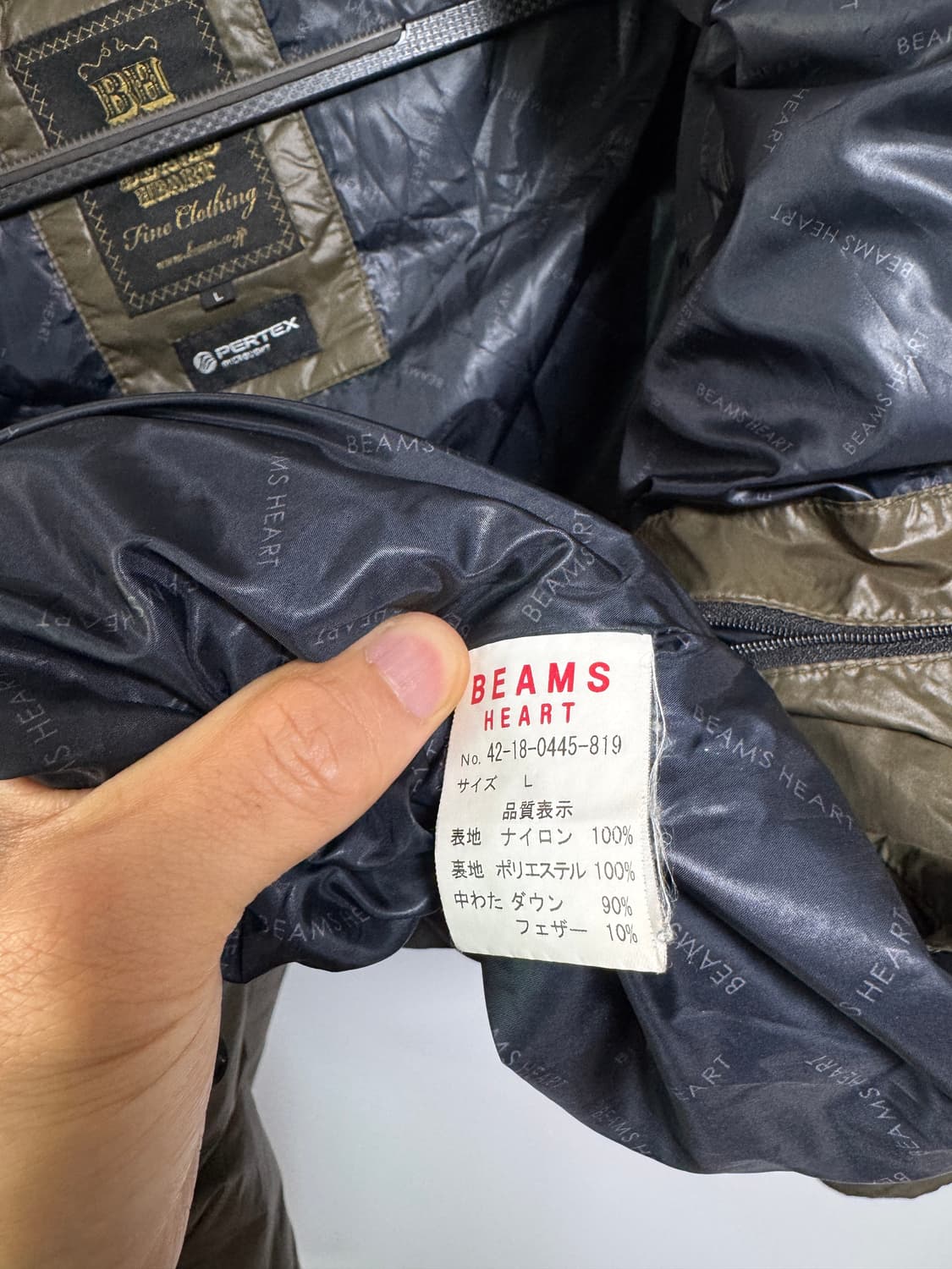 일본 BEAMS HEART 패딩 L 카키 상품이미지9