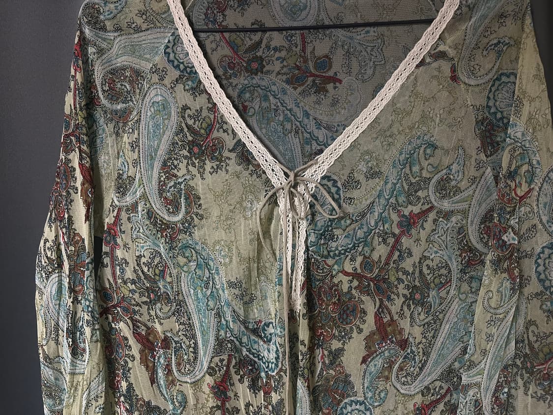 에스닉 페이즐리 패턴 시스루 블라우스 상품이미지4