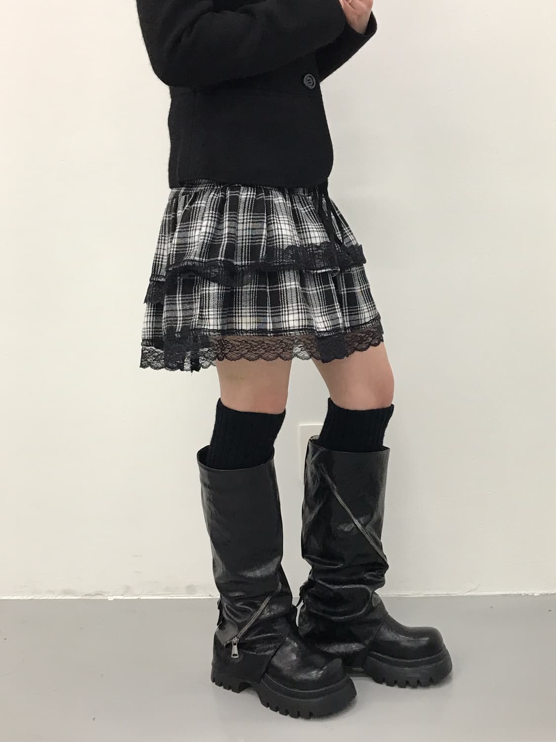 ROMWE Punk Lace-up Tartan Mini Skirt 상품이미지1