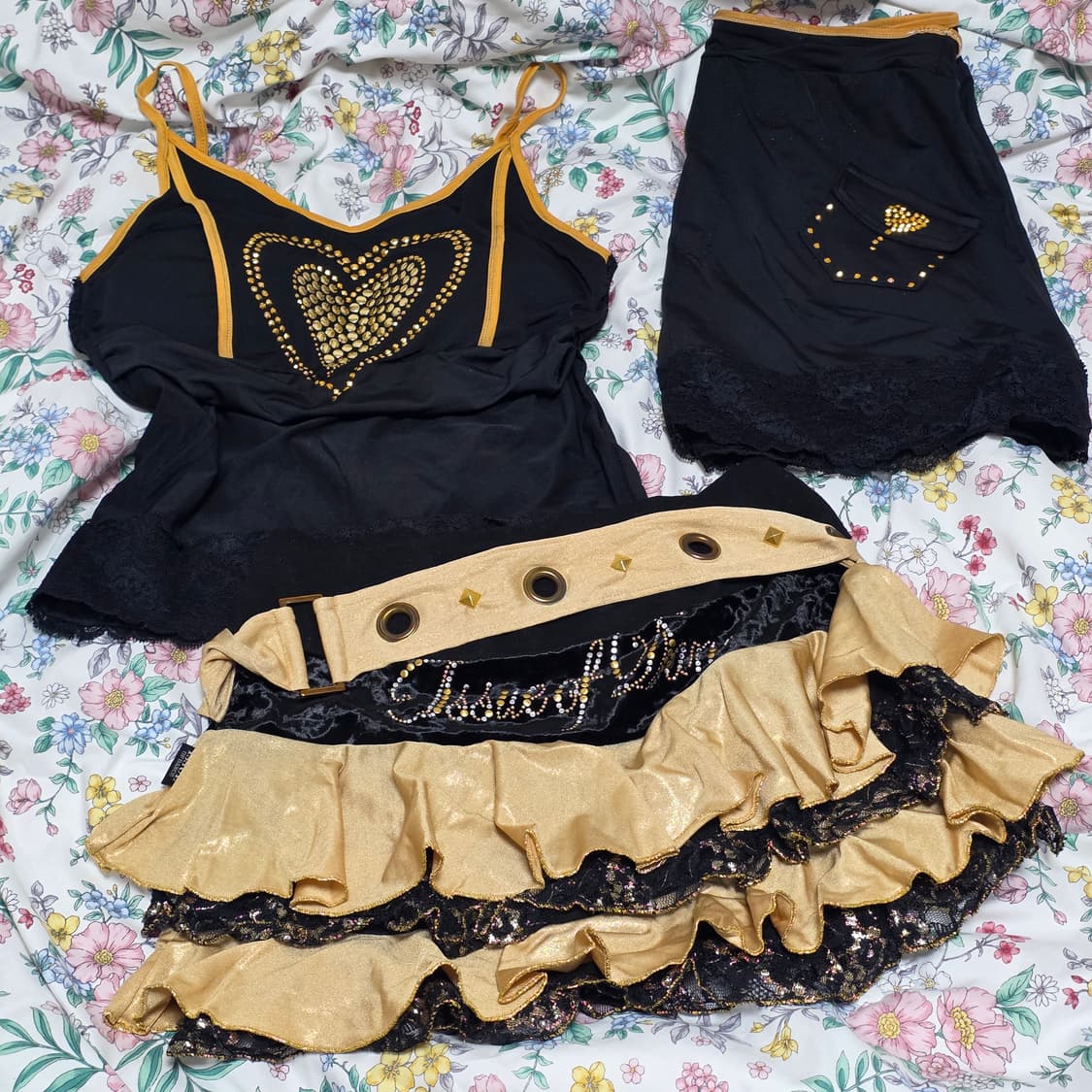 빈티지)블랙x골드 대장오네갸루st 하트글리터 서브컬쳐 코디세트 탑댄스 상품이미지1