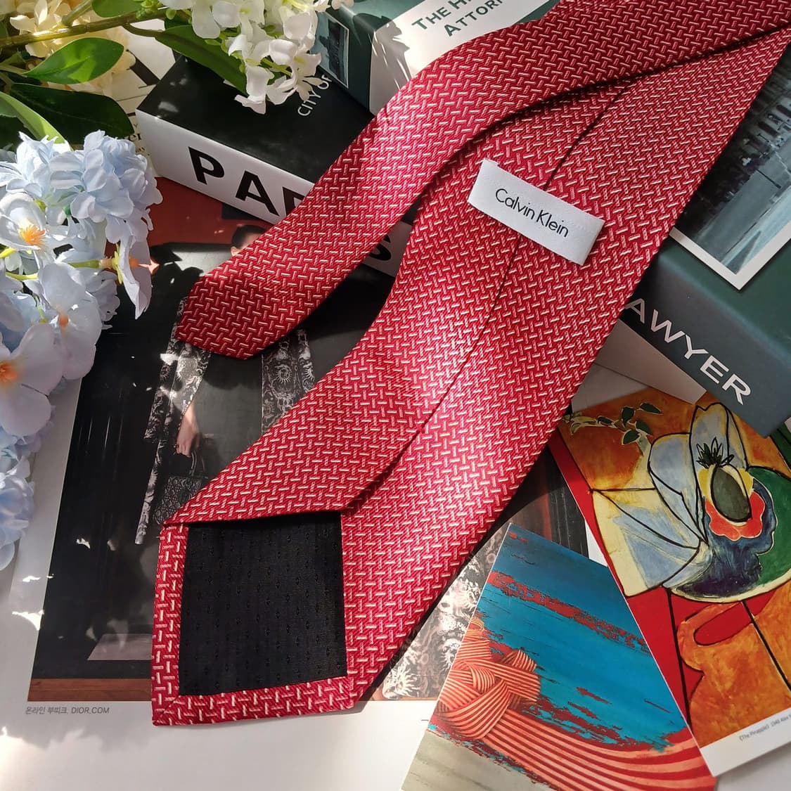 캘빈클라인 실크 레드 패턴 넥타이 10cm A+~A등급 E917 상품이미지5