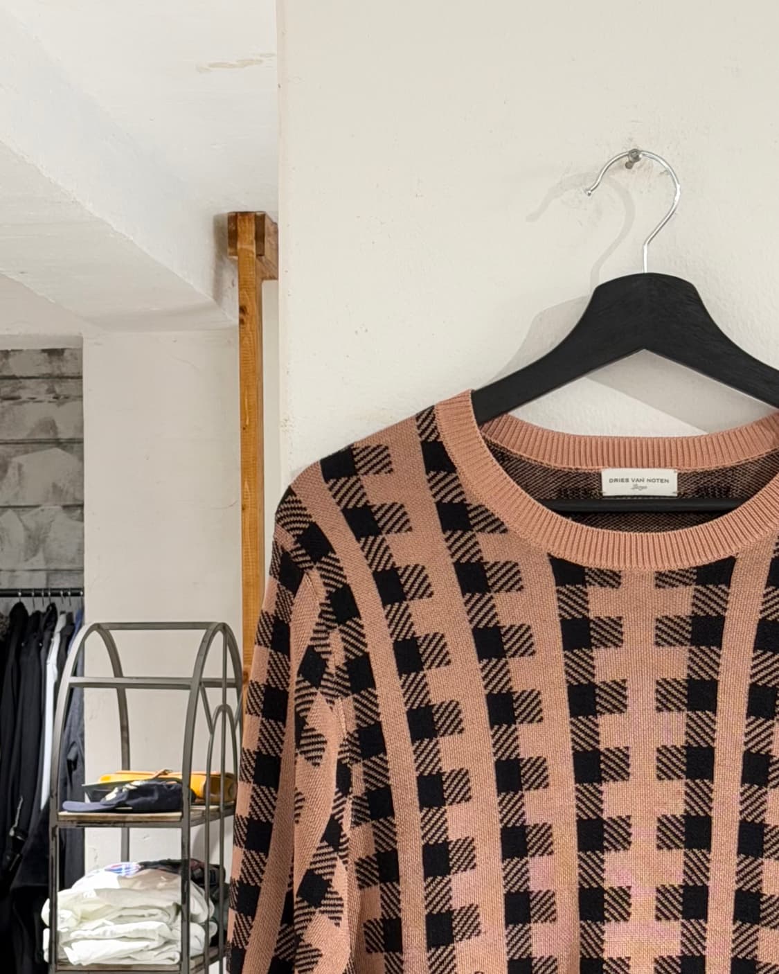 드리스 반 노튼 코퍼핑크 체크 7부 반팔 니트 상품이미지2