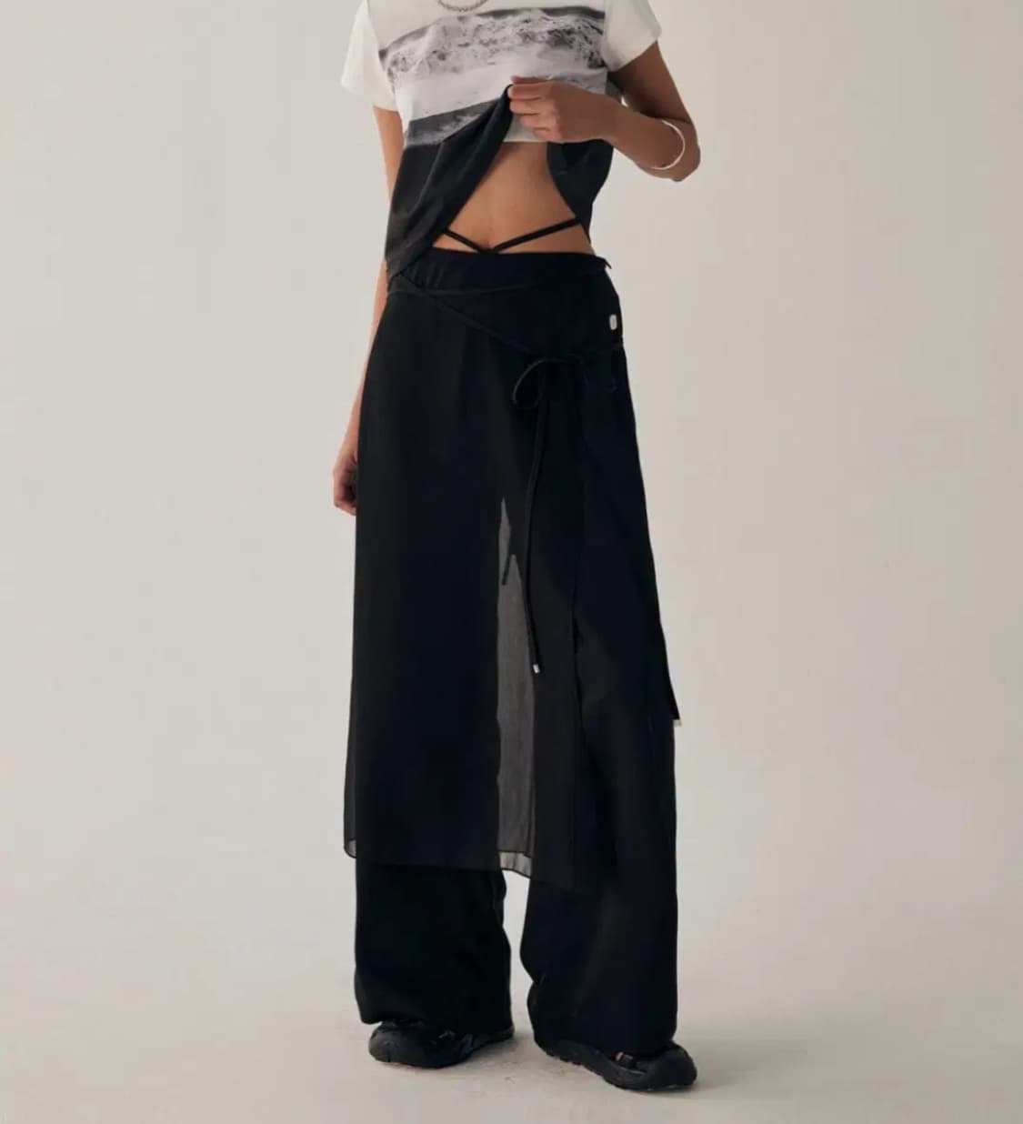 트리밍버드 시스루 랩팬츠 블랙 상품이미지1