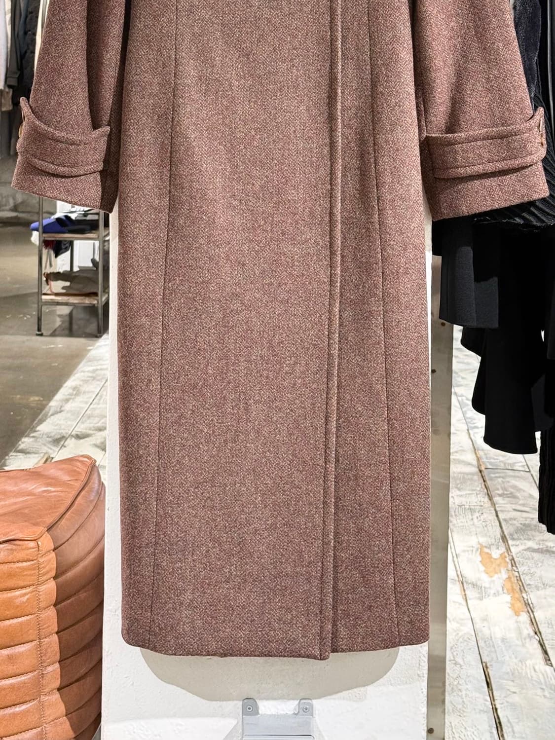 쿠메 브라운 울 블렌드 히든버튼 롱 코트 상품이미지3