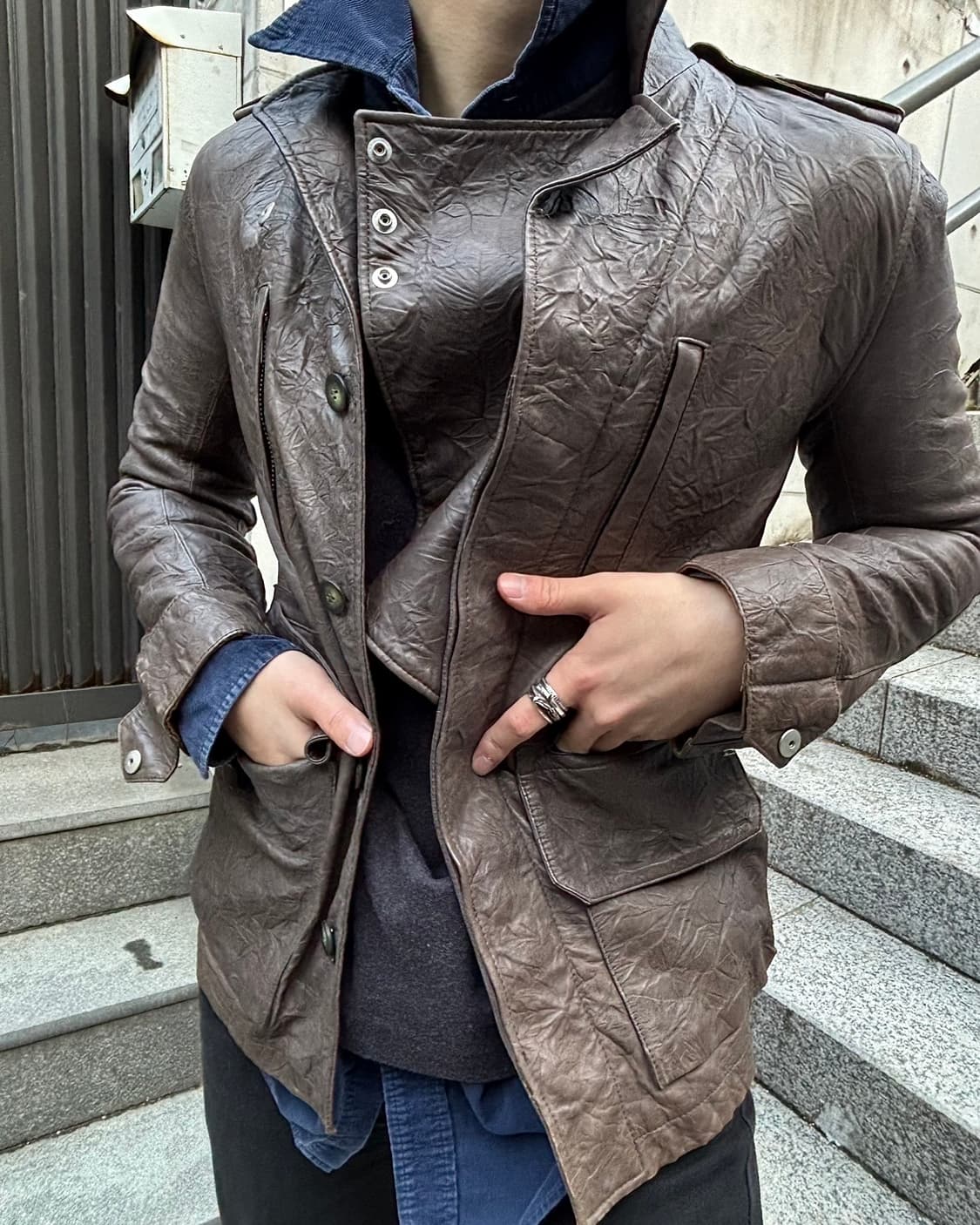 양가죽 주름가공 레더자켓 상품이미지1