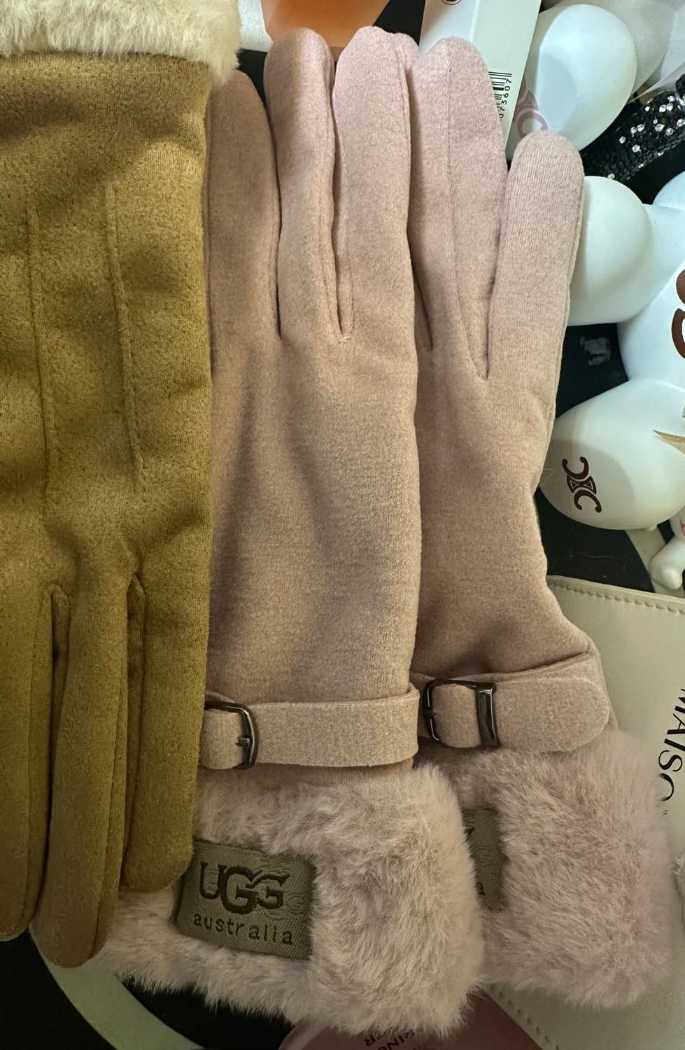 UGG 어그 장갑 베이지/핑크 퍼 장식 상품이미지3
