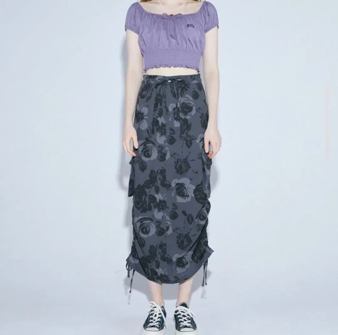 스컬프터 플라워 셔링 카고 롱스커트 Light Purple 상품이미지1