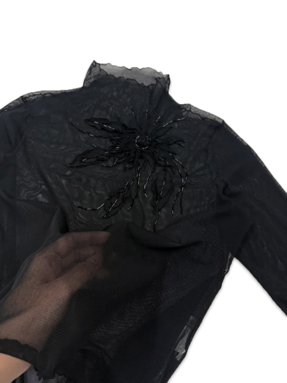 빈티지 Chamois 블랙 시스루 비즈 자수 레이어드티 상품이미지4