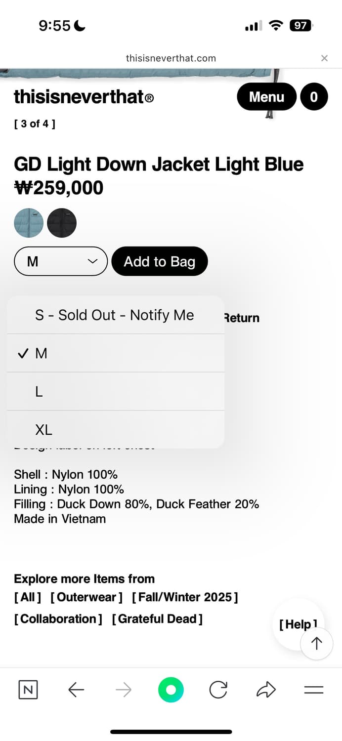디스이즈네버댓 그레이트풀 경량패딩 S 상품이미지2