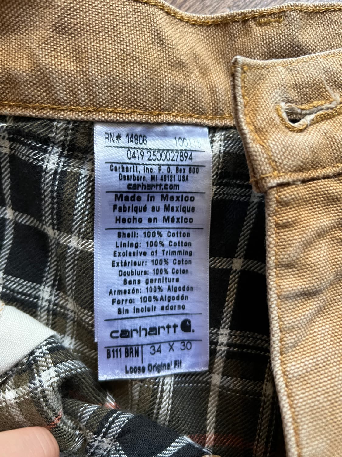 [34]칼하트 USA 체크 라이닝 빈티지 페인팅 브라운 싱글니 워크 팬츠 상품이미지9