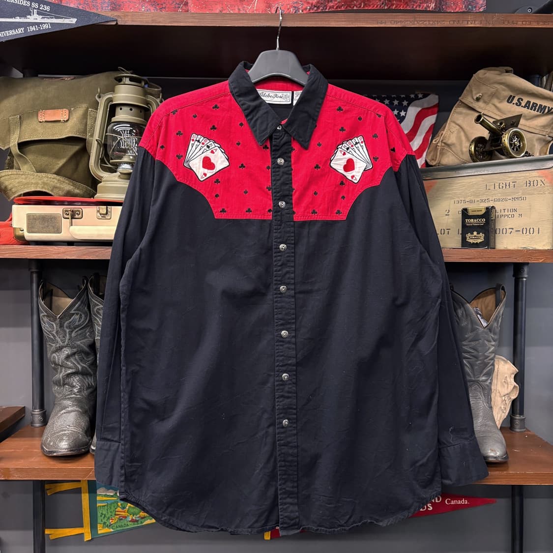 90s 어도비 로즈 로얄플러시 포커 자수 웨스턴 스타일 셔츠 N574 상품이미지1