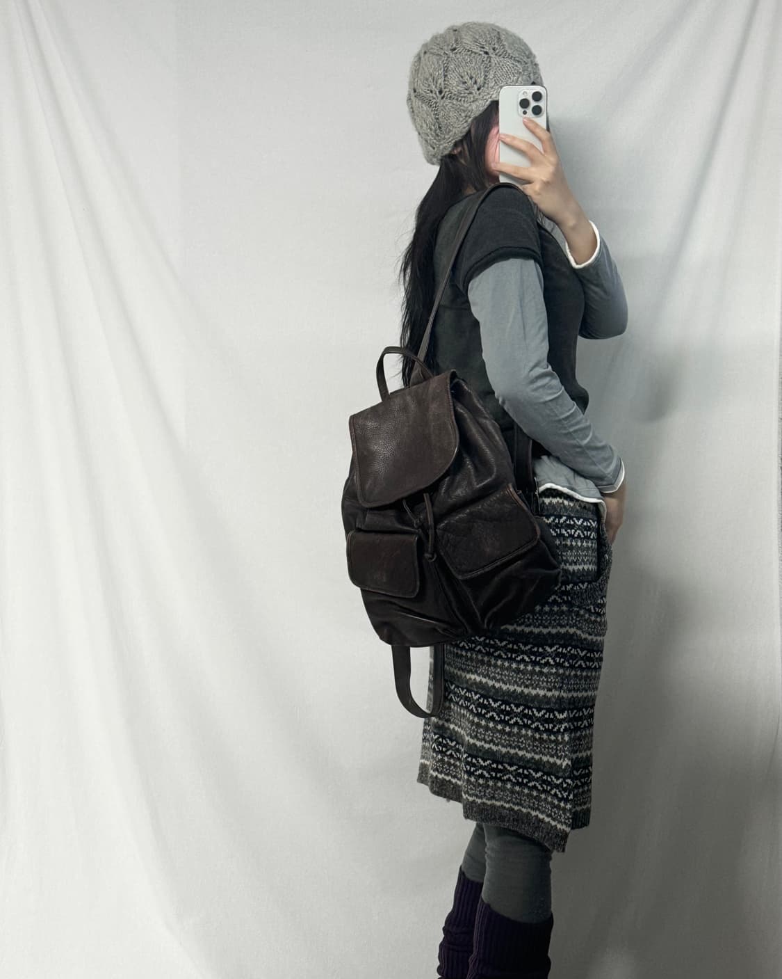 스카이블루/그레이 니트 비니 상품이미지5