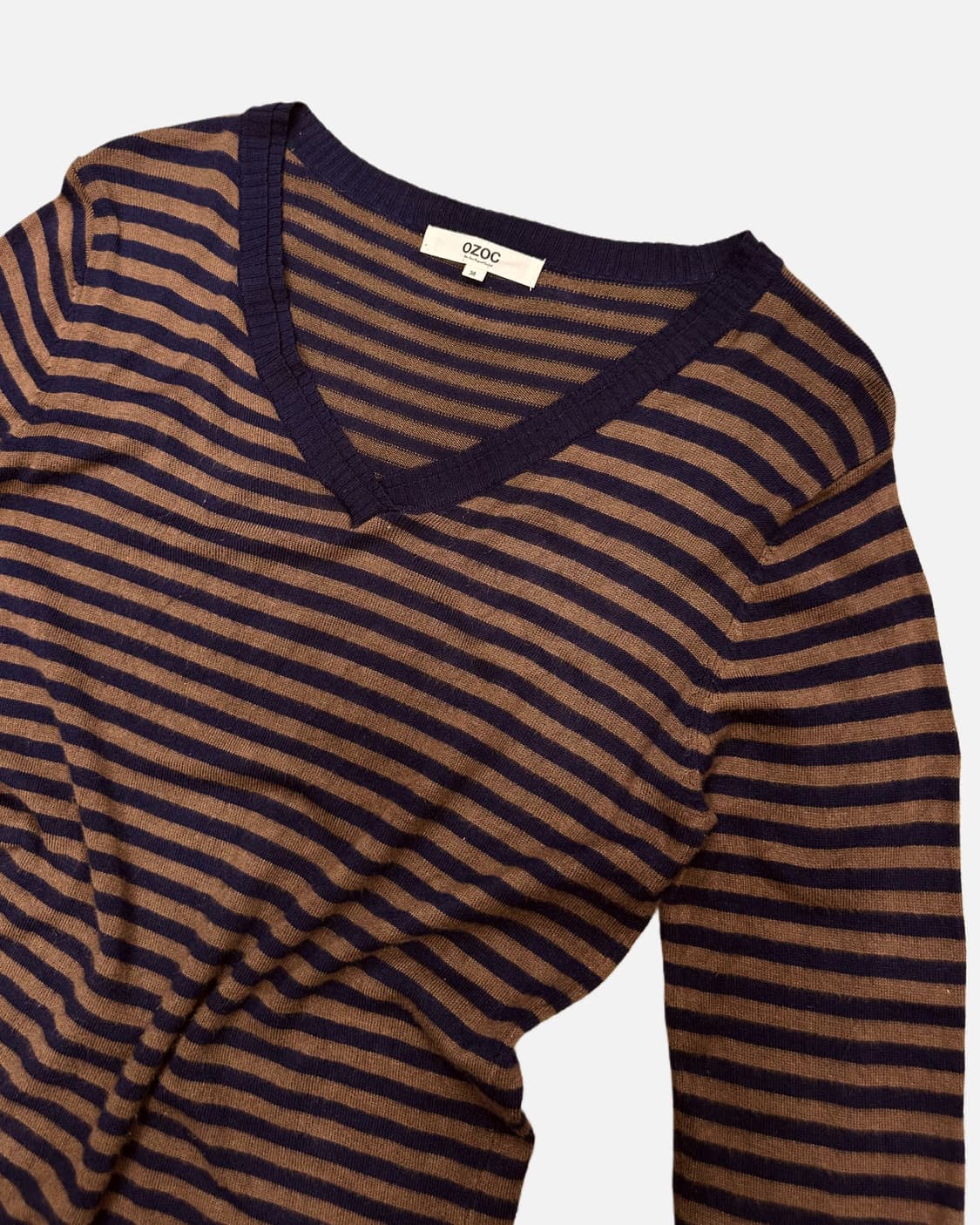 OZOC brown navy stripe knit t-shirt 상품이미지3