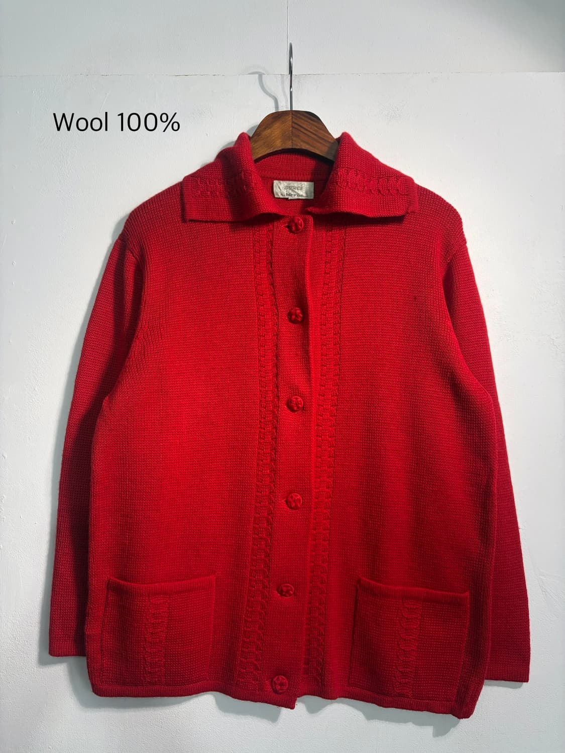 울 100% 레드 니트 가디건 L wool 100%  상품이미지4