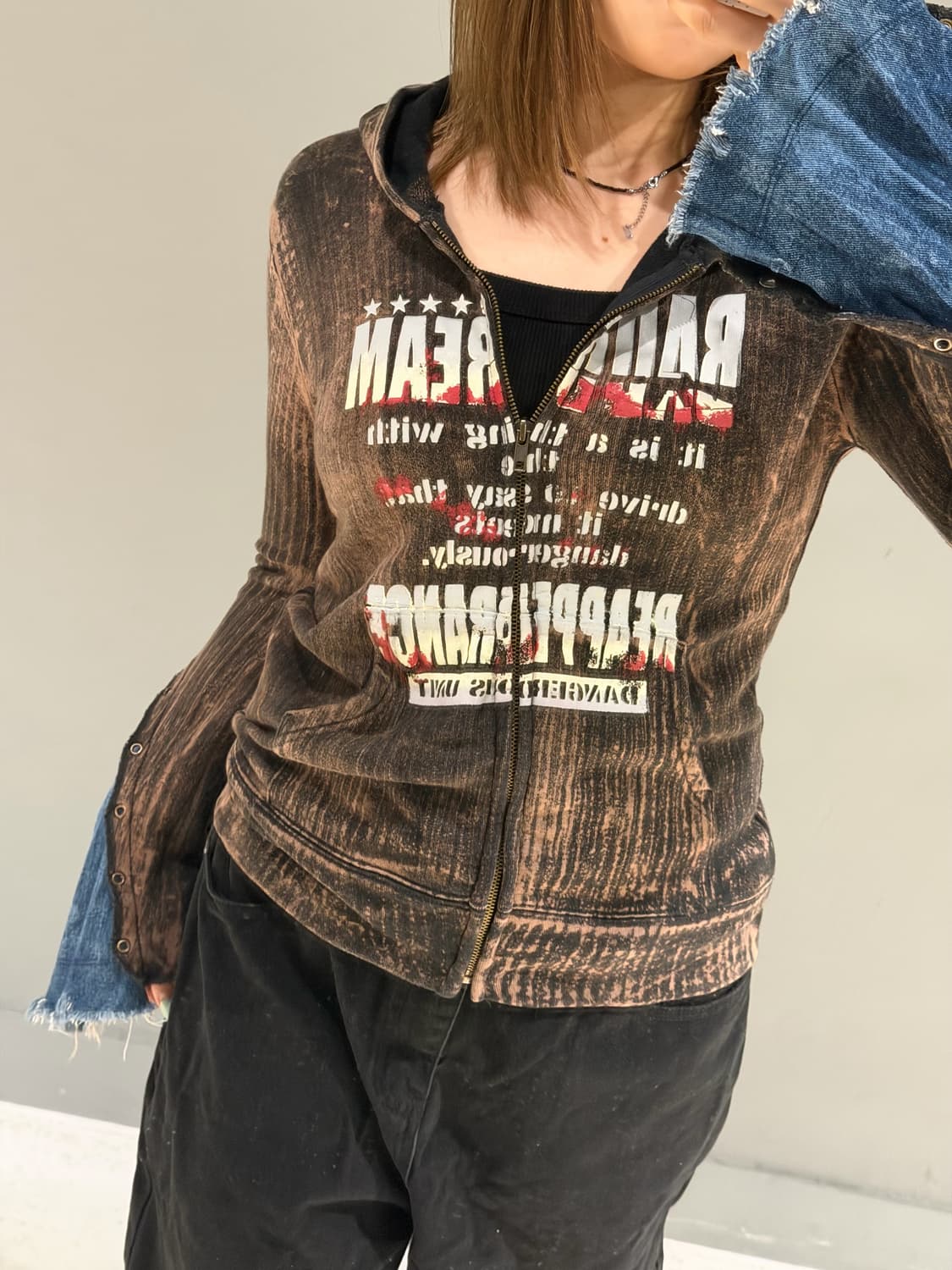Sky bomber grunge printing hood zip-up  상품이미지4